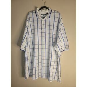 Enyce Sz 4X Mens Shirt White & Blue Pliad Short Sleeve Cotton Casual Big & Tall